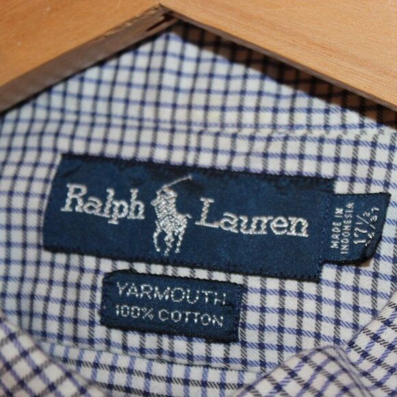 Ralph Lauren Black White Check 100% Cotton Blend Button-Up Shirts Men Size 17.5 - Picture 9 of 11